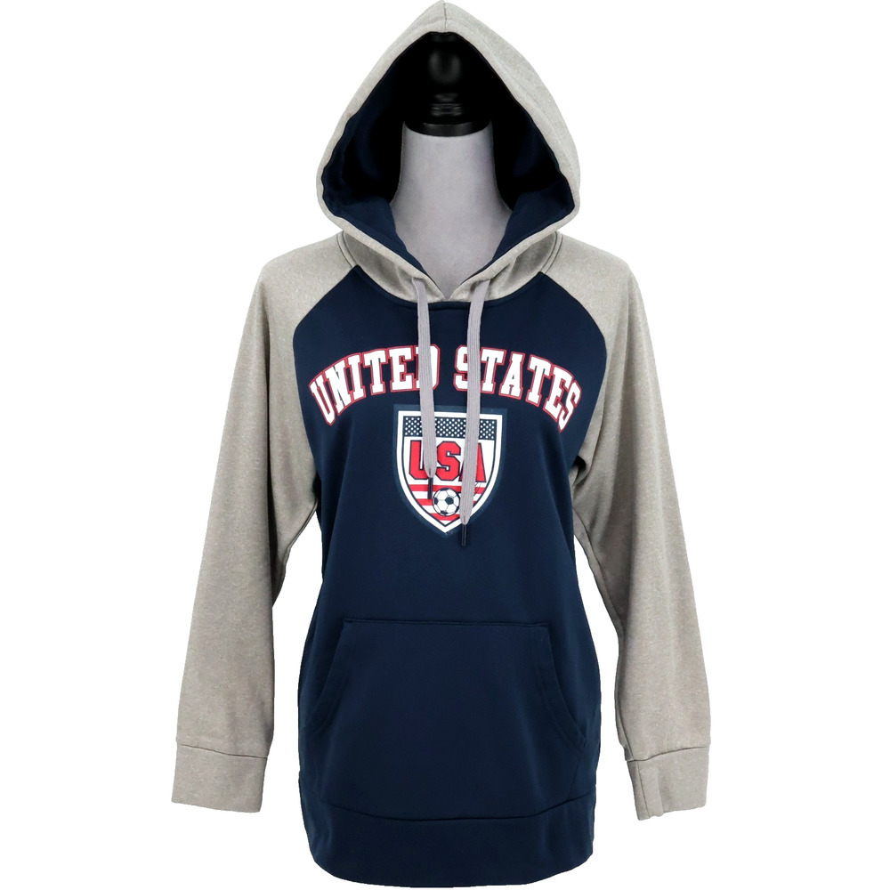 Striker Soccer Sweatshirt Womens Small Blue Gray Hooded USA Spellout Top